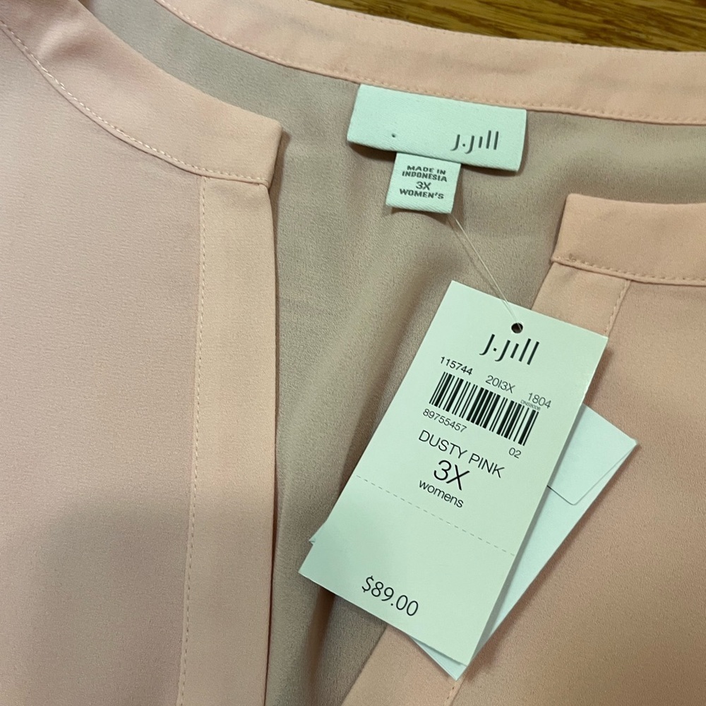 NWT! J. Jill Dusty Pink Roll Tab Sleeve V-Neck Asymmetrical Hem Tunic. Size 3X - Picture 9 of 13